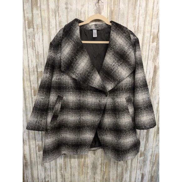 Catherines Women's Wool Blend Coat Size 3X Gray Stripe Button Mid Length Heavy - Picture 1 of 11